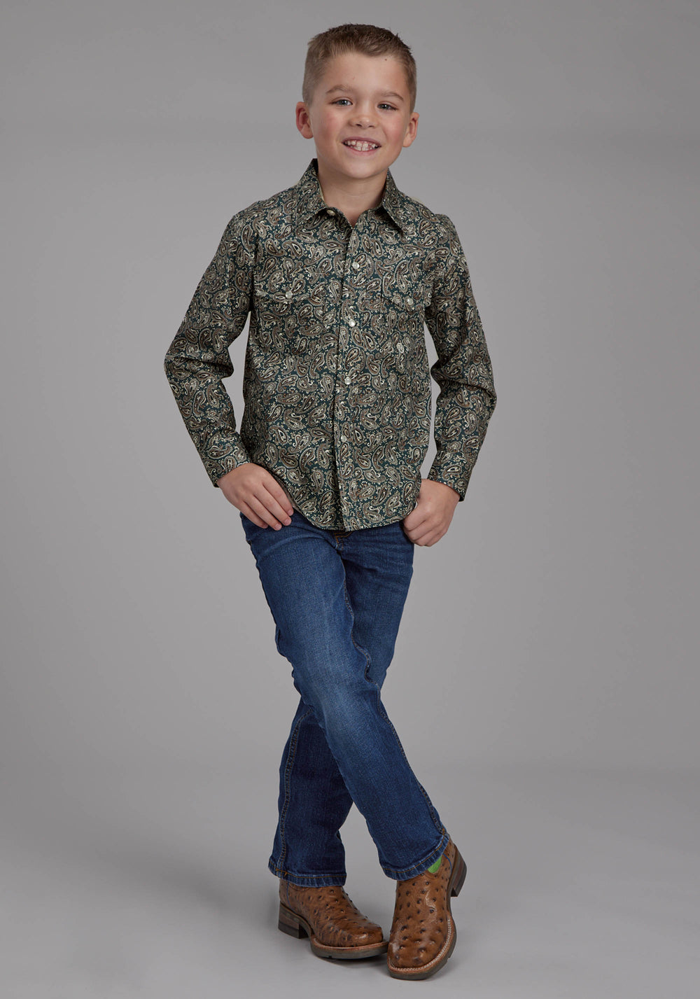BOYS OAK PAISLEY LONG SLEEVE SNAP WESTERN SHIRT