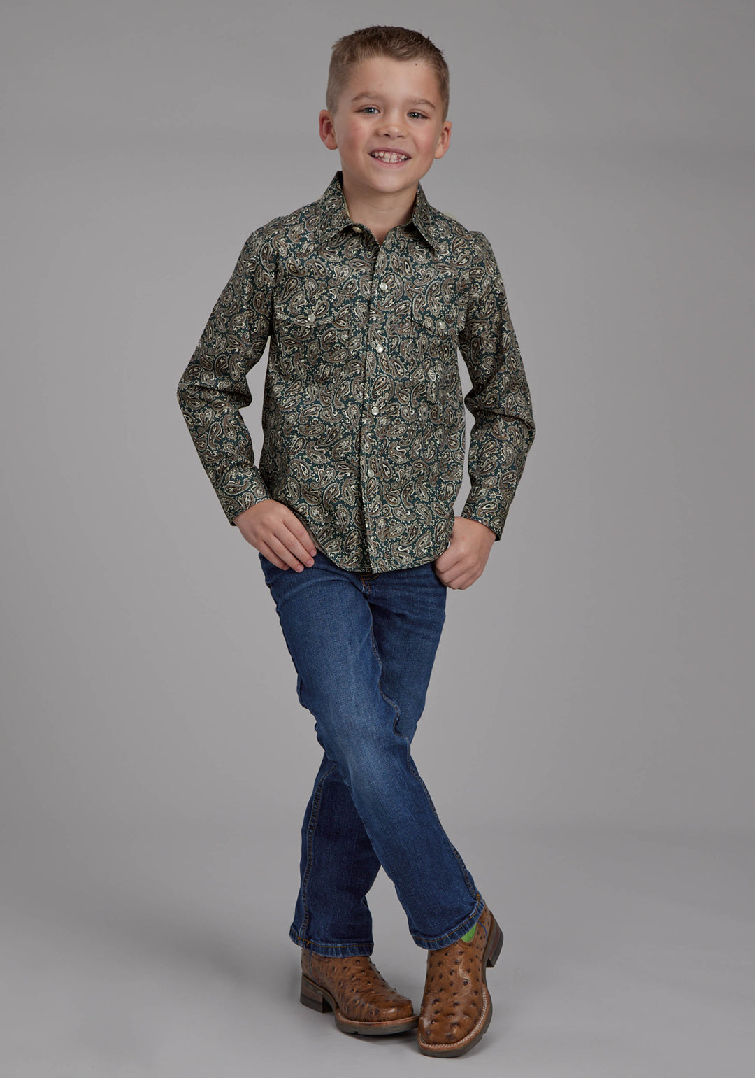 BOYS OAK PAISLEY LONG SLEEVE SNAP WESTERN SHIRT
