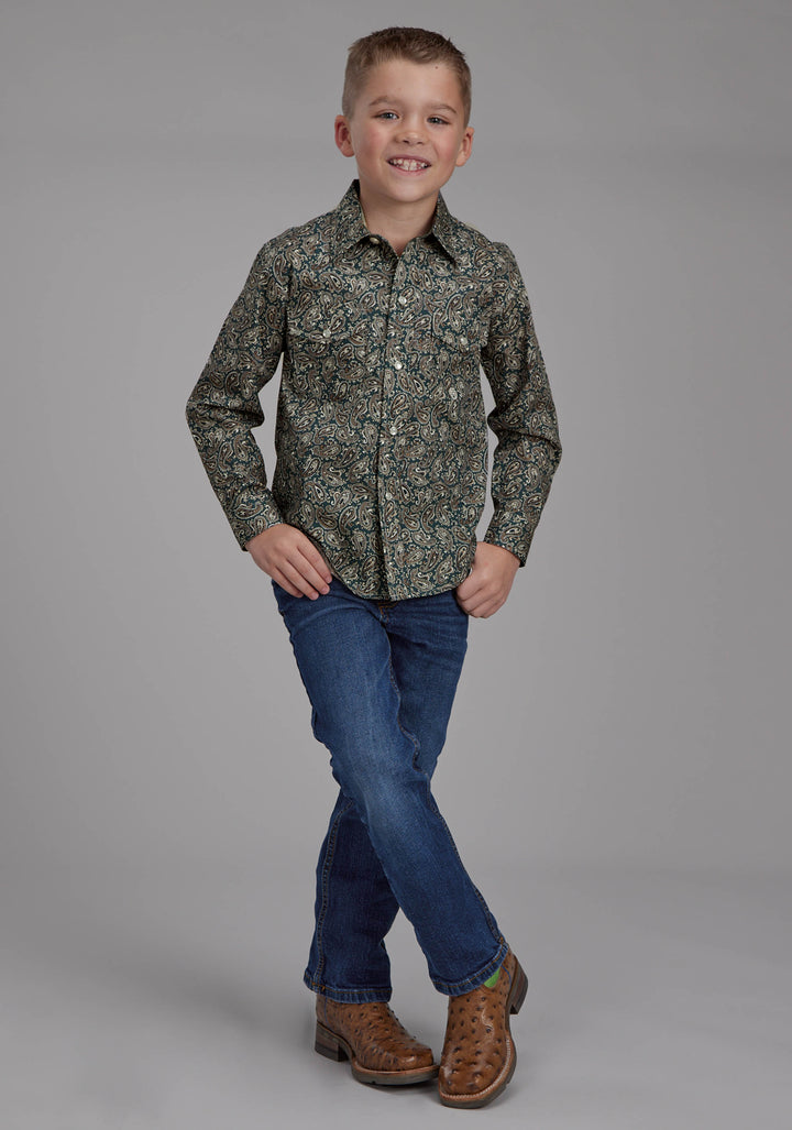 BOYS OAK PAISLEY LONG SLEEVE SNAP WESTERN SHIRT