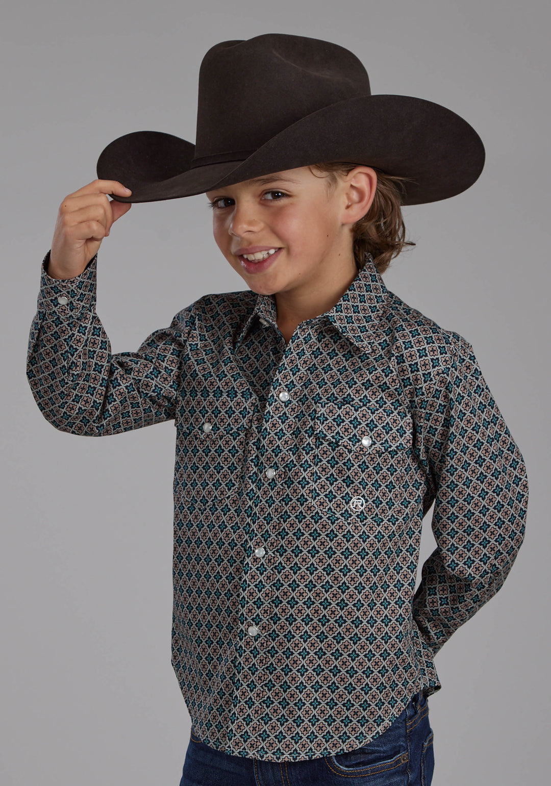 BOYS ACORN FOULARD LONG SLEEVE SNAP WESTERN SHIRT