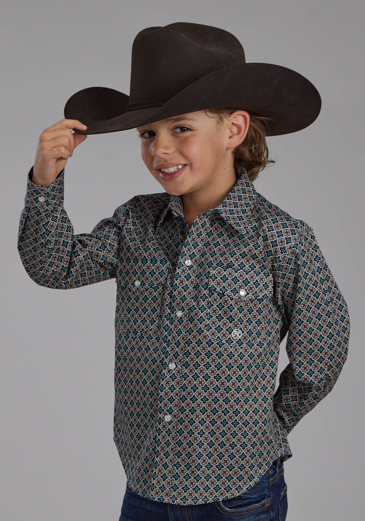 BOYS ACORN FOULARD LONG SLEEVE SNAP WESTERN SHIRT
