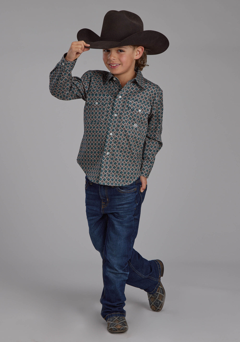 BOYS ACORN FOULARD LONG SLEEVE SNAP WESTERN SHIRT