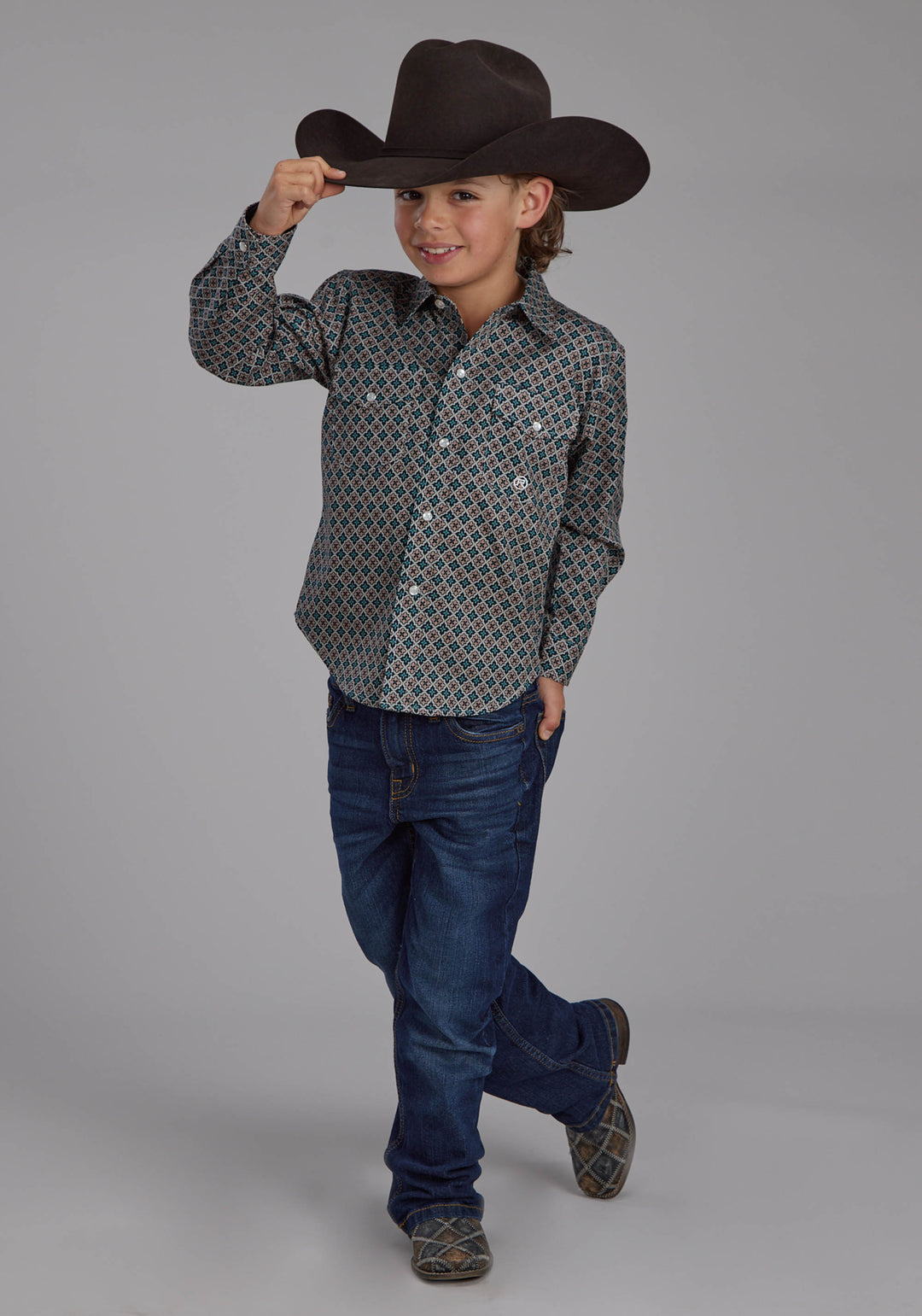 BOYS ACORN FOULARD LONG SLEEVE SNAP WESTERN SHIRT