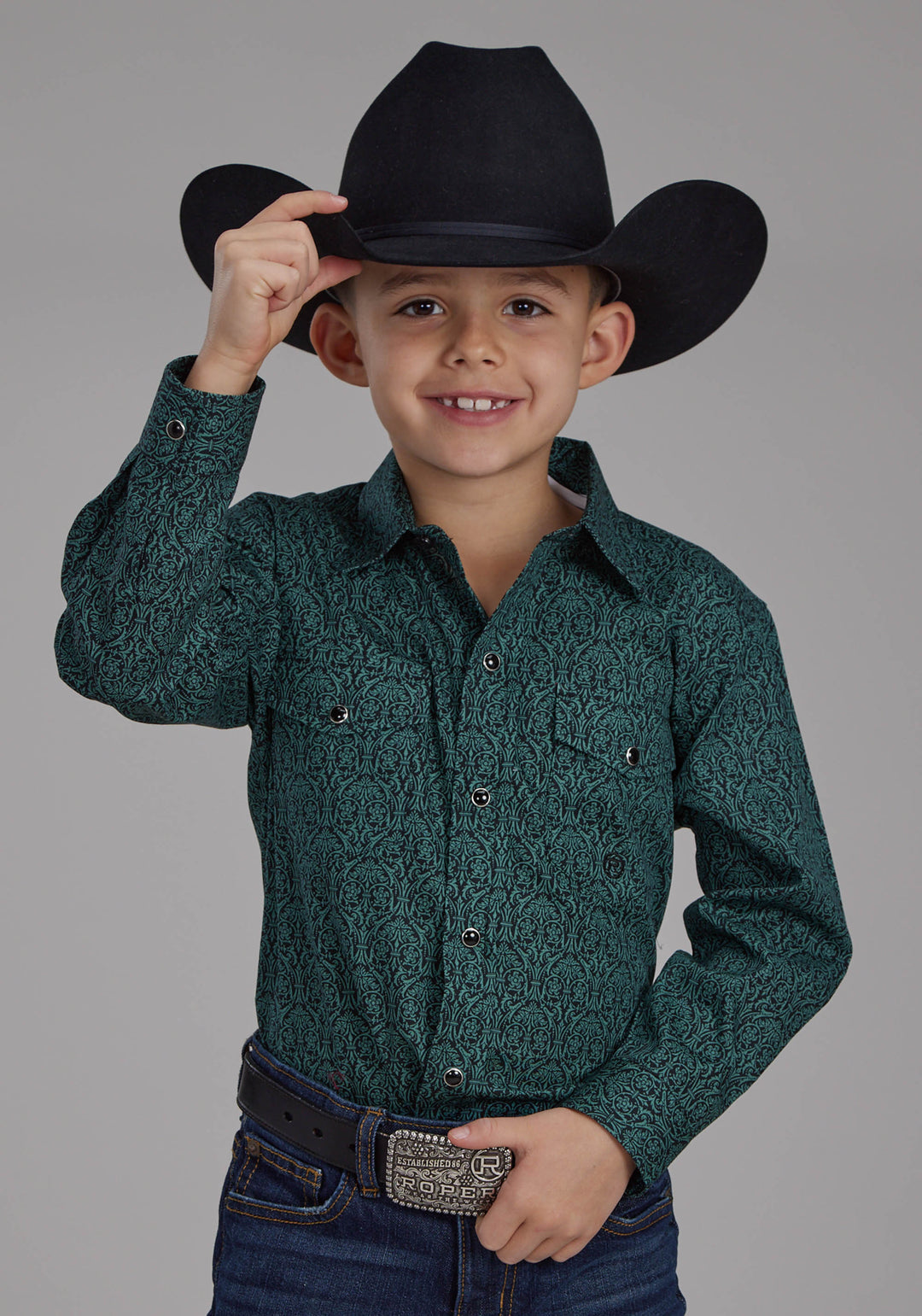 BOYS VINTAGE PAISLEY LONG SLEEVE SNAP WESTERN SHIRT