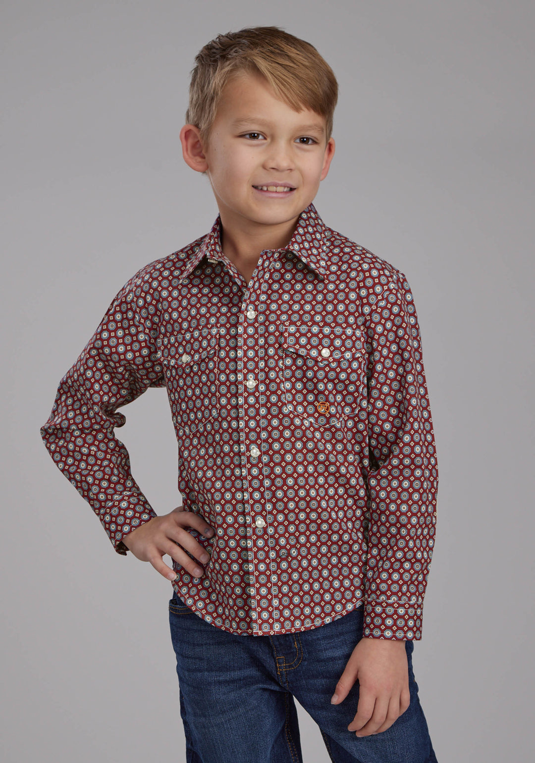 BOYS HIGHWAY FOULARD LONG SLEEVE SNAP WESTERN SHIRT