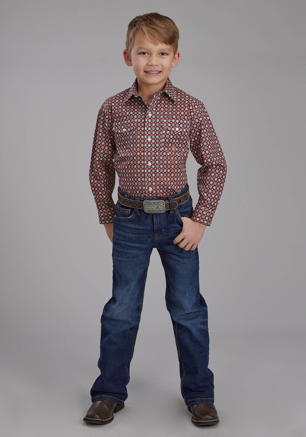 BOYS HIGHWAY FOULARD LONG SLEEVE SNAP WESTERN SHIRT