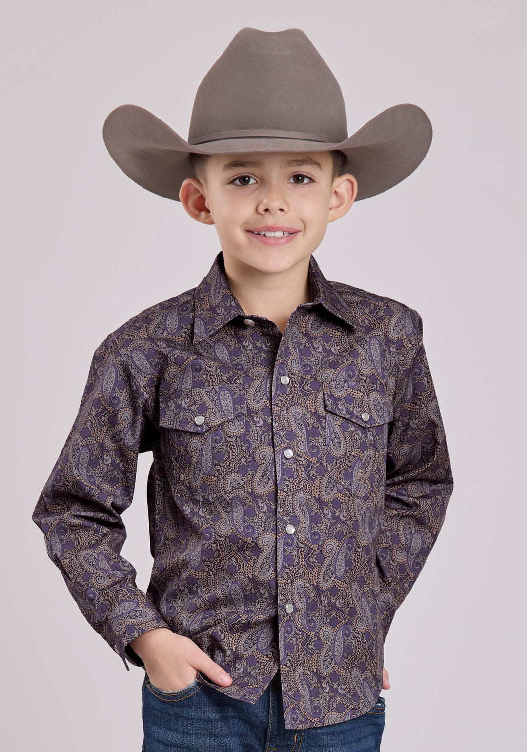 BOYS LONG SLEEVE SNAP PURPLE HAZE PAISLEY WESTERN SHIRT