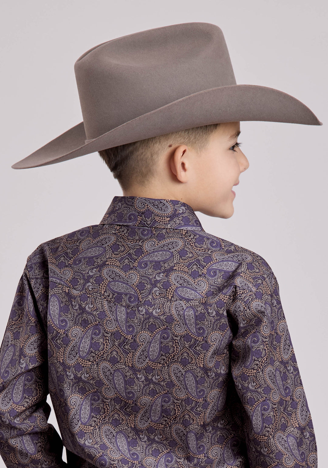 BOYS LONG SLEEVE SNAP PURPLE HAZE PAISLEY WESTERN SHIRT