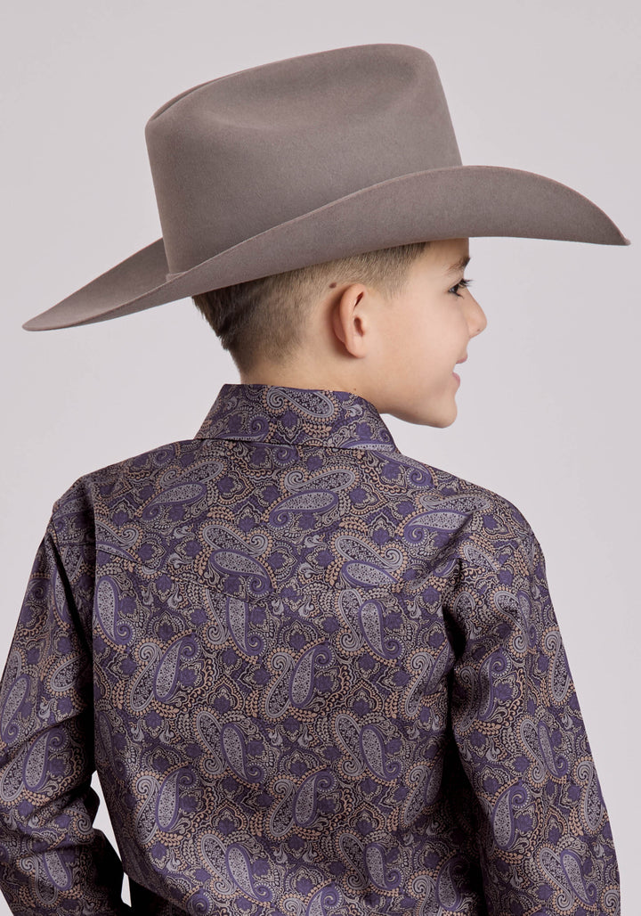 BOYS LONG SLEEVE SNAP PURPLE HAZE PAISLEY WESTERN SHIRT