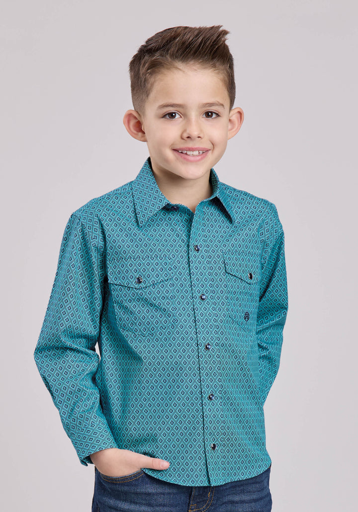 BOYS ROPER AZTEC DIAMOND GEO LONG SLEEVE SNAP SHIRT