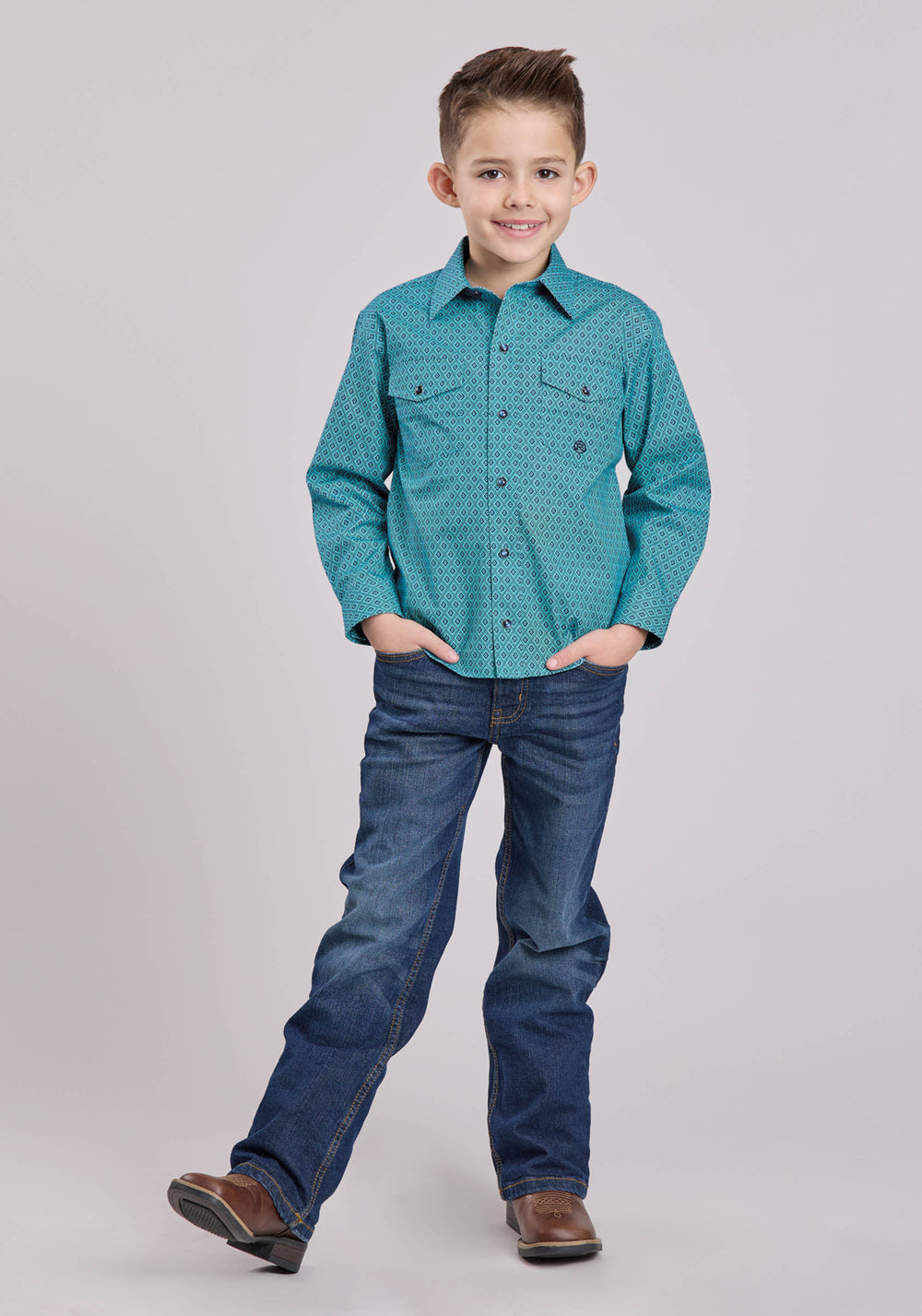 BOYS ROPER AZTEC DIAMOND GEO LONG SLEEVE SNAP SHIRT