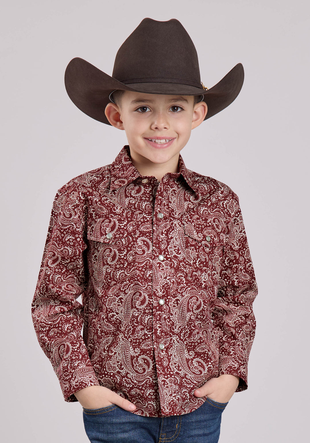 BOYS LONG SLEEVE SNAP PLUME PAISLEY WESTERN SHIRT