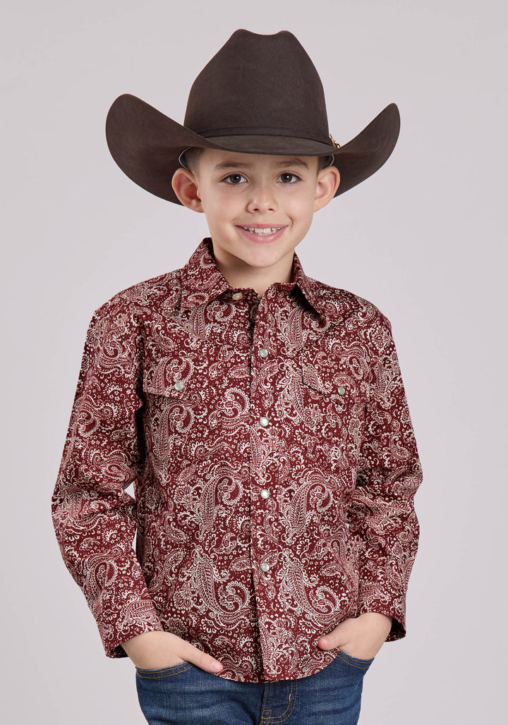 BOYS LONG SLEEVE SNAP PLUME PAISLEY WESTERN SHIRT