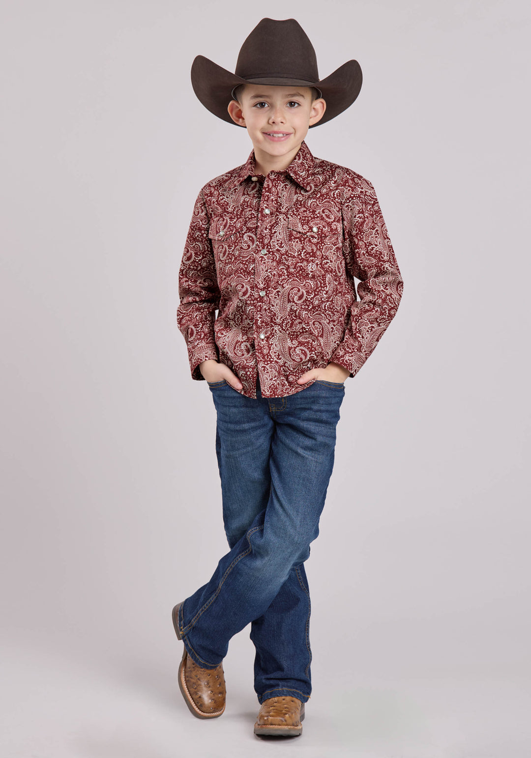 BOYS LONG SLEEVE SNAP PLUME PAISLEY WESTERN SHIRT