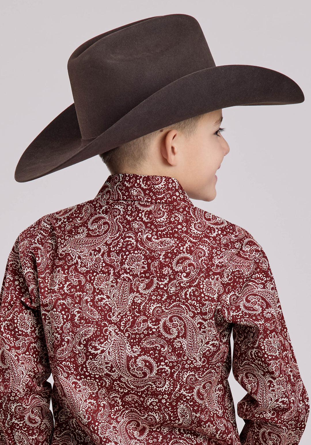 BOYS LONG SLEEVE SNAP PLUME PAISLEY WESTERN SHIRT
