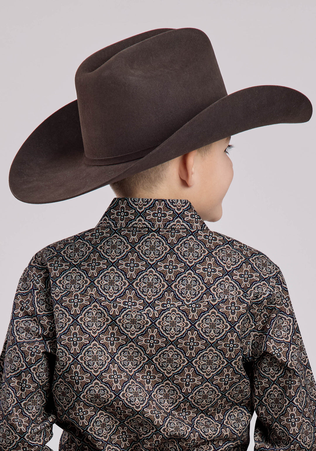 BOYS LONG SLEEVE SNAP BRONZE MEDALLION WESTERN SHIRT