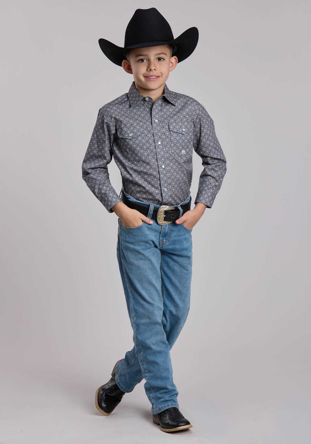 BOYS ROPER SMOKE MEDALLION WESTERN SNAP SHIRT
