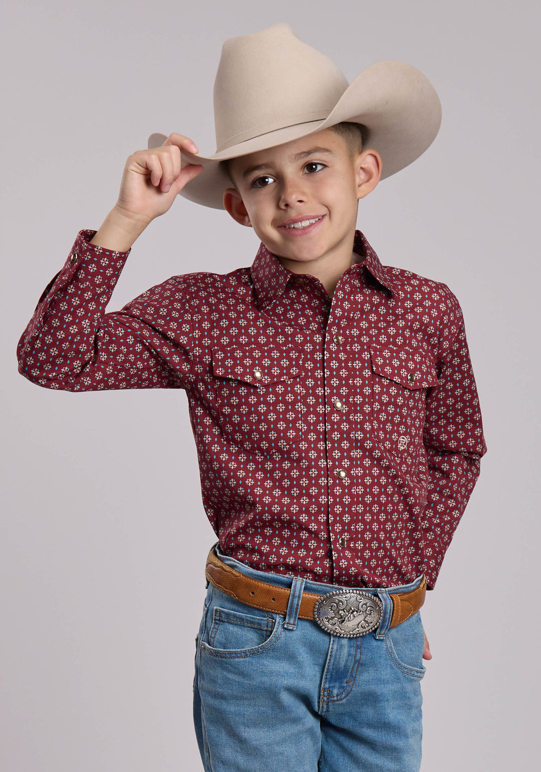 BOYS ROPER RED MAPLE FOULARD WESTERN SNAP SHIRT