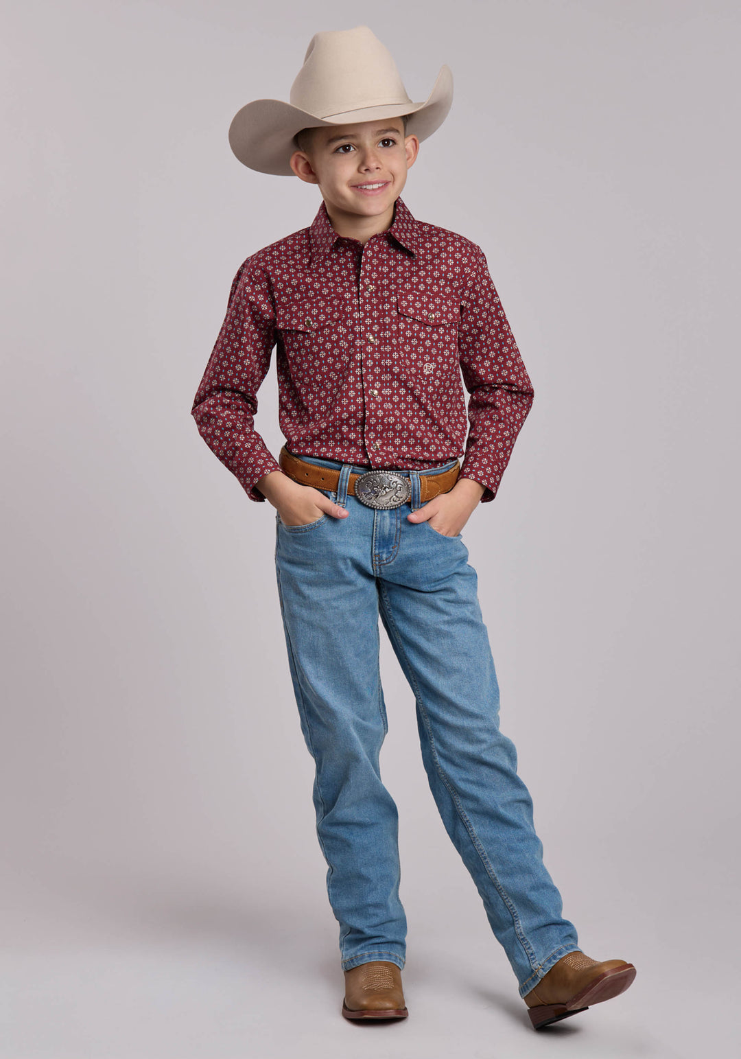 BOYS ROPER RED MAPLE FOULARD WESTERN SNAP SHIRT