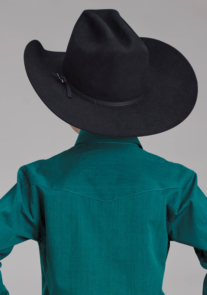 BOYS BLACK FILL SOLID POPLIN - TEAL LONG SLEEVE SNAP WESTERN SHIRT