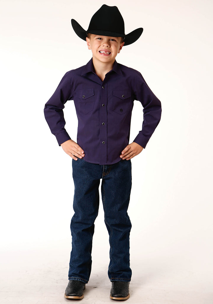 BOYS LONG SLEEVE SNAP SOLID BLACK FILL  PURPLE WESTERN SHIRT