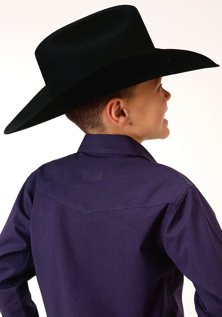 BOYS LONG SLEEVE SNAP SOLID BLACK FILL  PURPLE WESTERN SHIRT