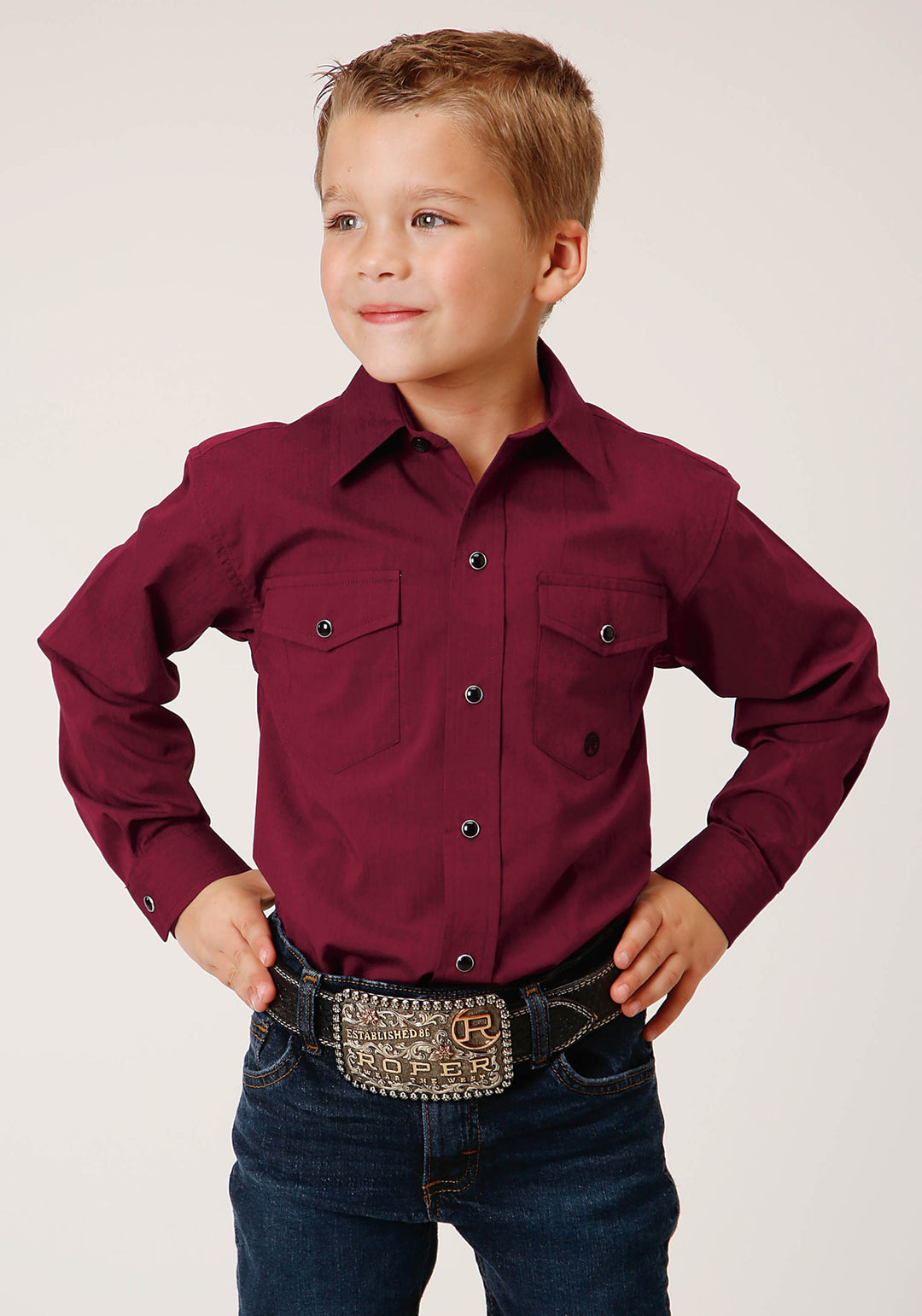 Roper Boys Long Sleeve Snap Black Fill Solid Wine Western Shirt L Roper Boys Long Sleeve Snap Black Fill Solid Wine Western Shirt L