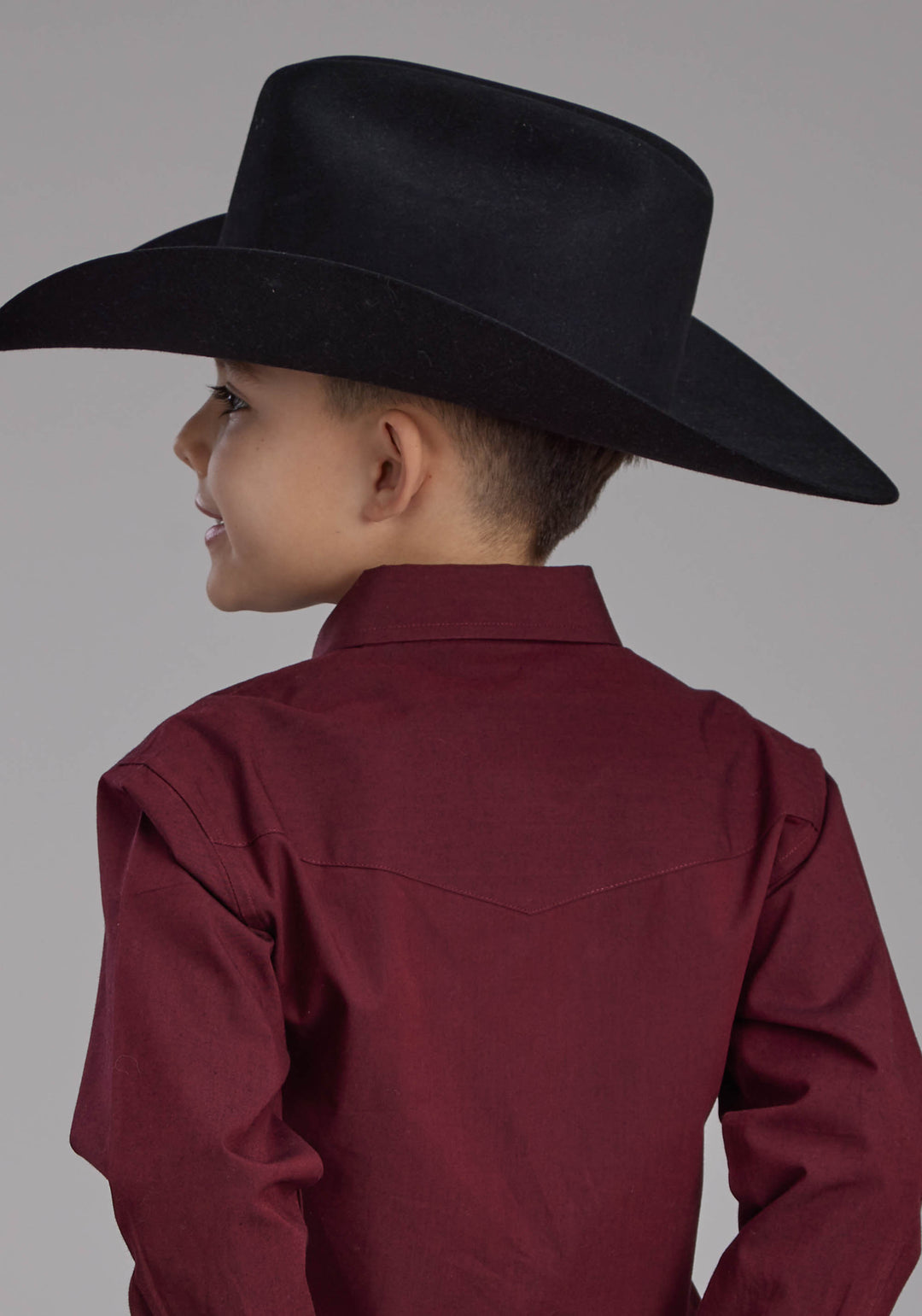 BOYS BLACK FILL POPLIN - RED LONG SLEEVE SNAP WESTERN SHIRT