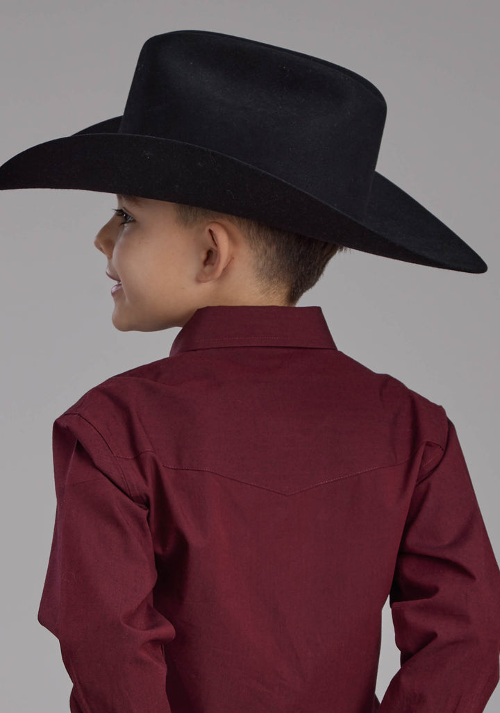 BOYS BLACK FILL POPLIN - RED LONG SLEEVE SNAP WESTERN SHIRT