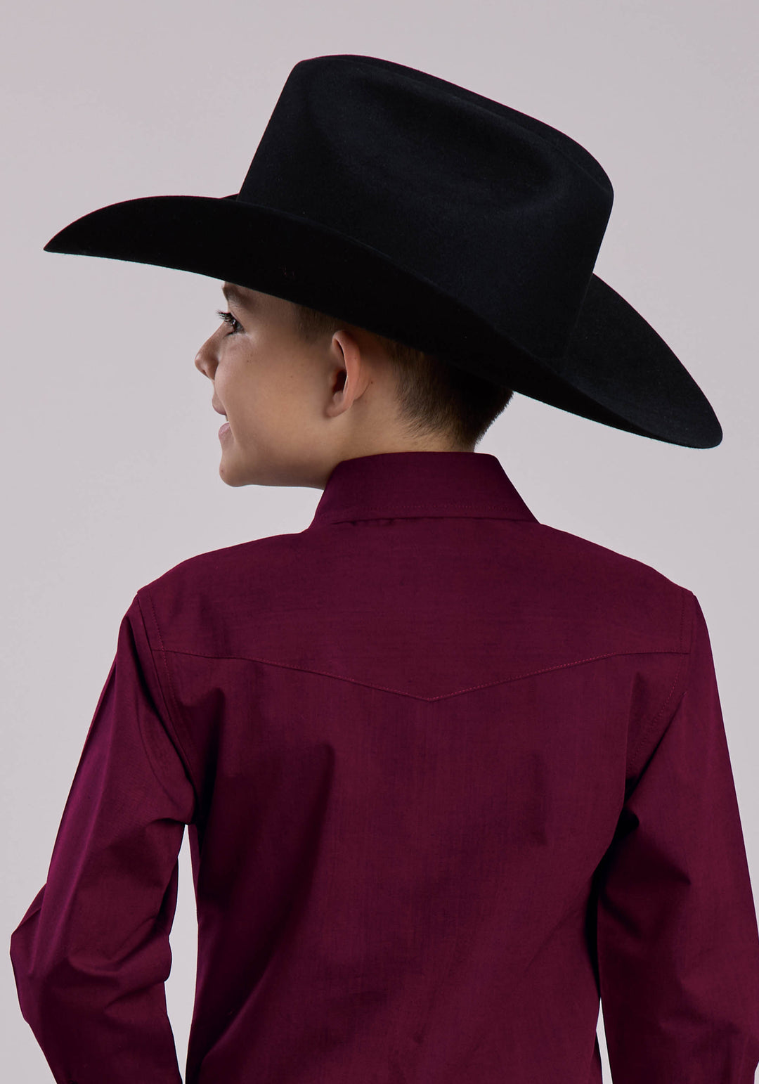 BOYS LONG SLEEVE SNAP BLACK FILL - WINE WESTERN SHIRT