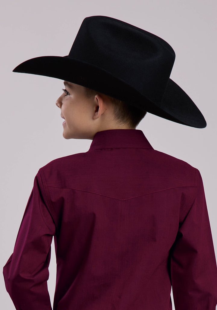 BOYS LONG SLEEVE SNAP BLACK FILL - WINE WESTERN SHIRT