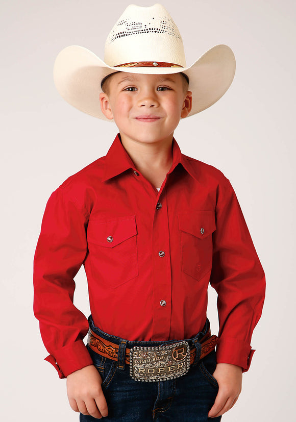 BOYS LONG SLEEVE SNAP SOLID POPLIN WESTERN MODEL  WESTERN SHIRT