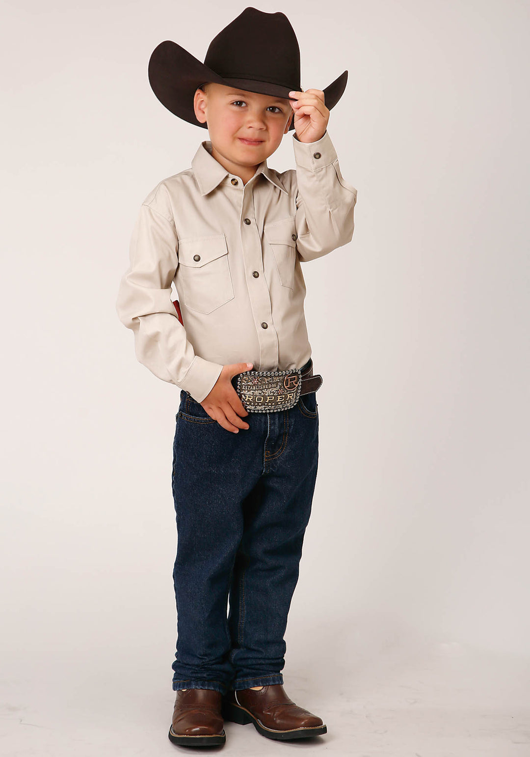 BOYS LONG SLEEVE SNAP SOLID POPLIN WESTERN MODEL  WESTERN SHIRT