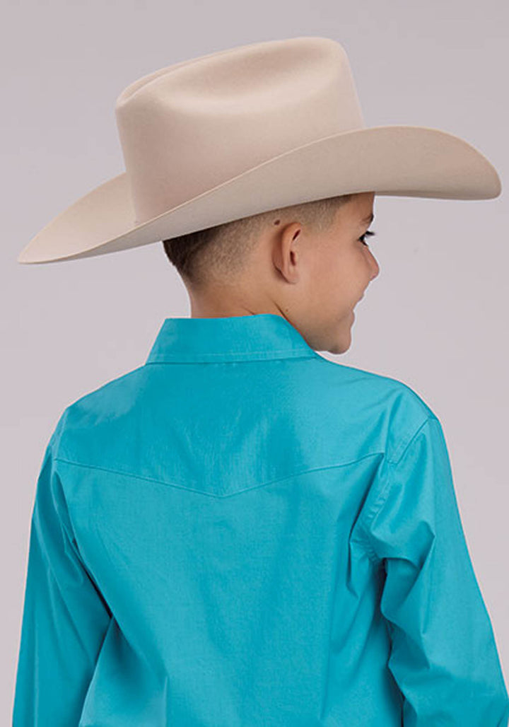 BOYS SOLID STRETCH POPLIN - TURQUOISE LONG SLEEVE SNAP WESTERN SHIRT