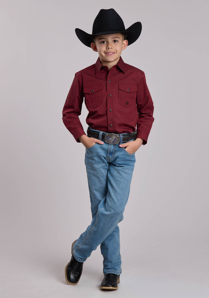 BOYS ROPER SOLID BLACK FILL AND RED WESTERN SNAP SHIRT