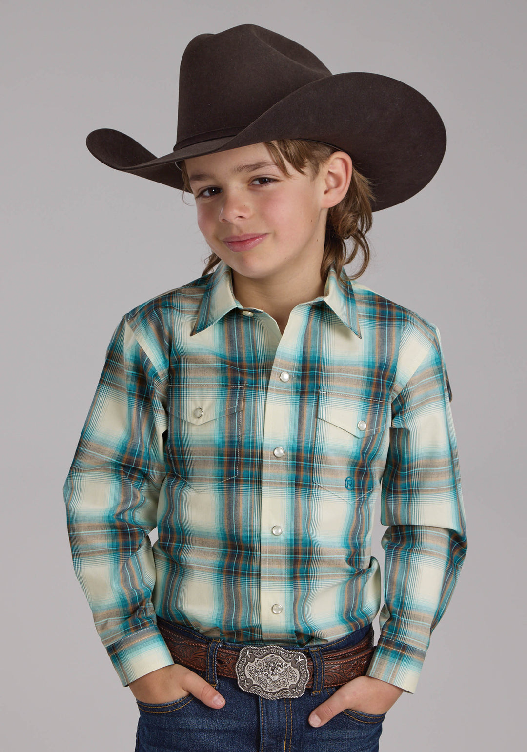 BOYS TAOS OMBRE PLAID LONG SLEEVE SNAP WESTERN SHIRT