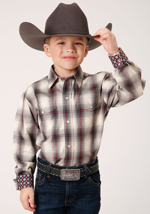 BOYS LONG SLEEVE SNAP SMOKE HOUSE OMBRE PLAID WESTERN SHIRT