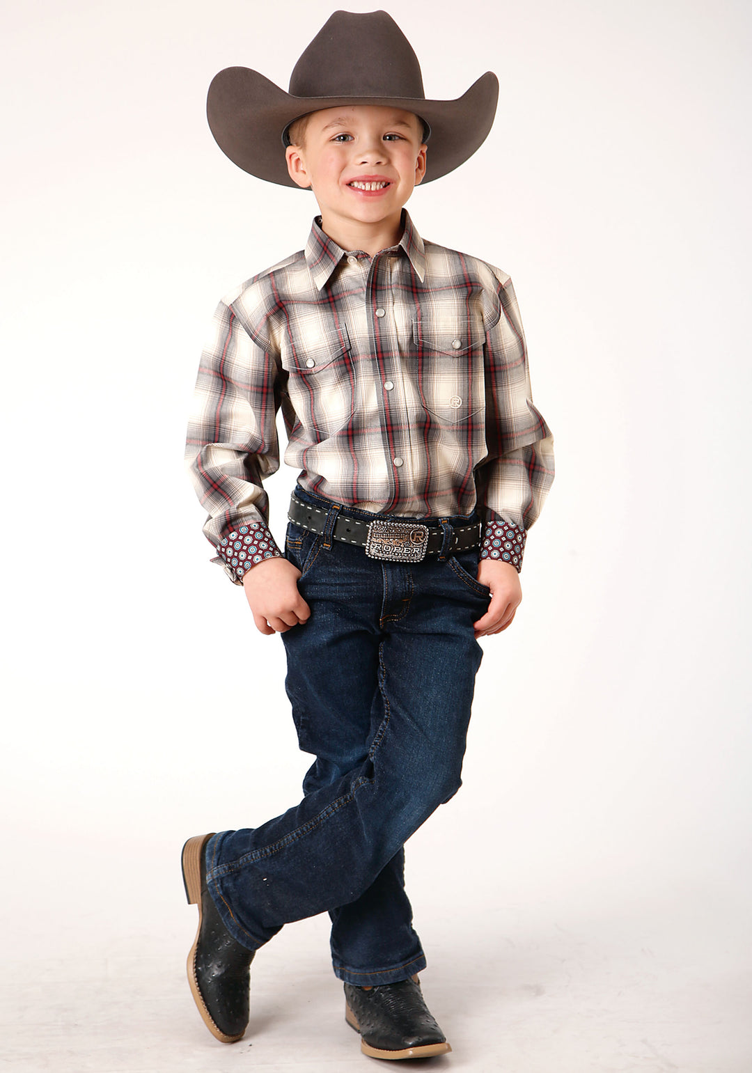 BOYS LONG SLEEVE SNAP SMOKE HOUSE OMBRE PLAID WESTERN SHIRT