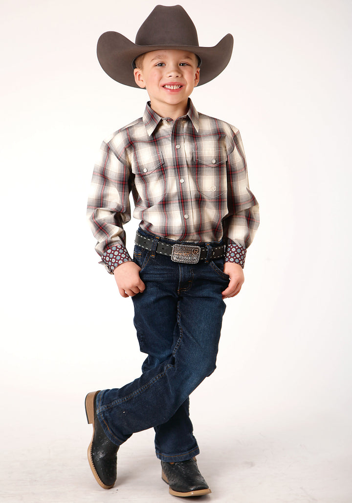 BOYS LONG SLEEVE SNAP SMOKE HOUSE OMBRE PLAID WESTERN SHIRT