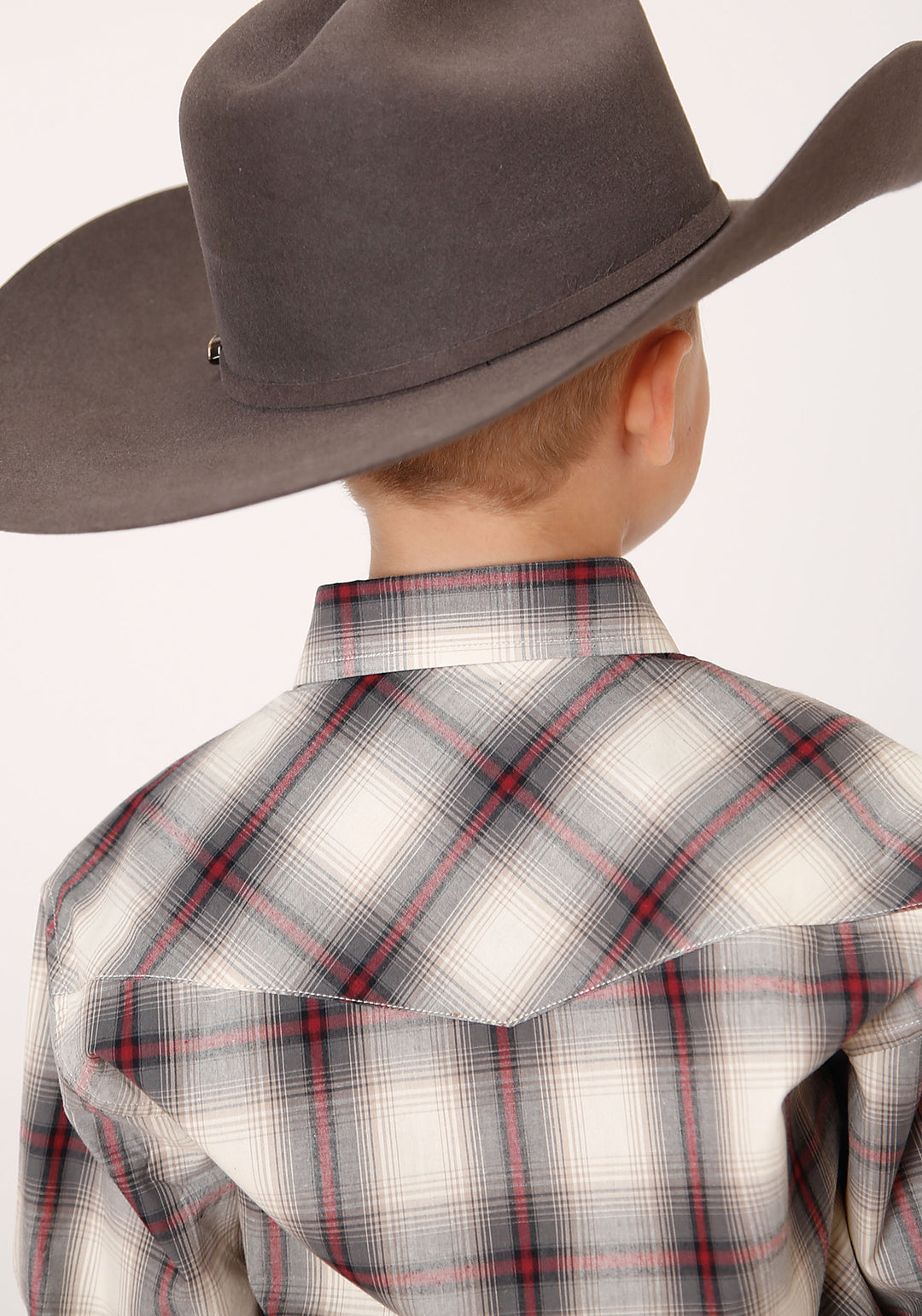 BOYS LONG SLEEVE SNAP SMOKE HOUSE OMBRE PLAID WESTERN SHIRT