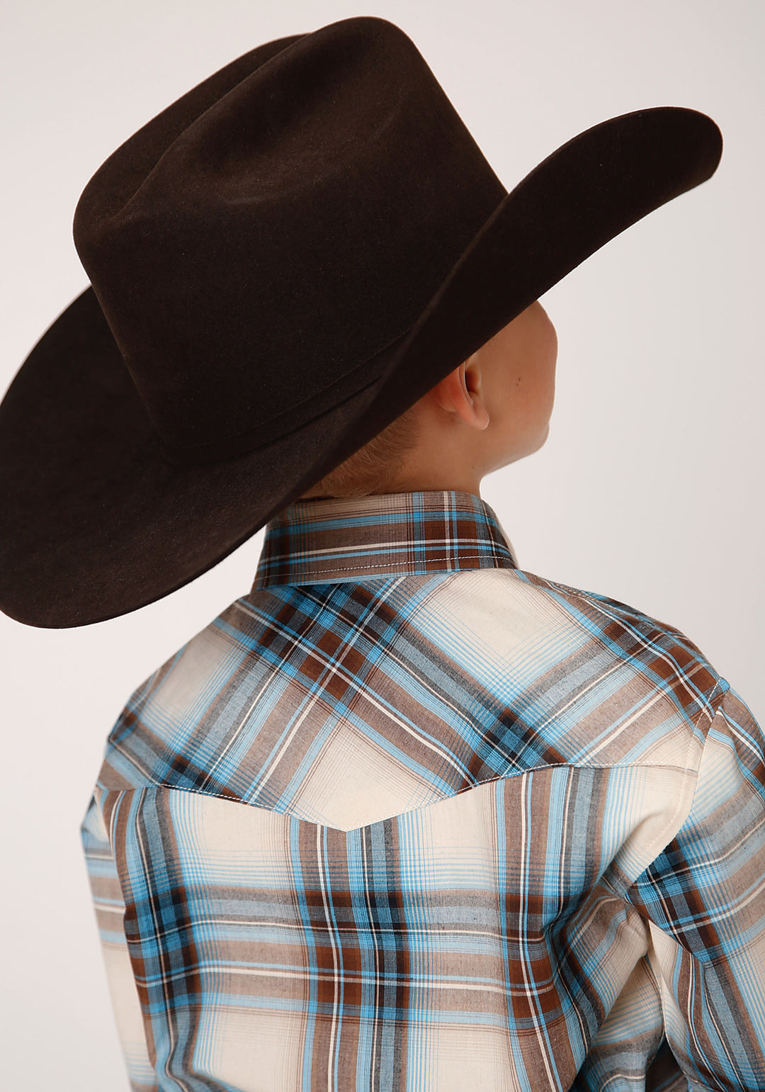 BOYS LONG SLEEVE SNAP COCAO PLAID WESTERN SHIRT