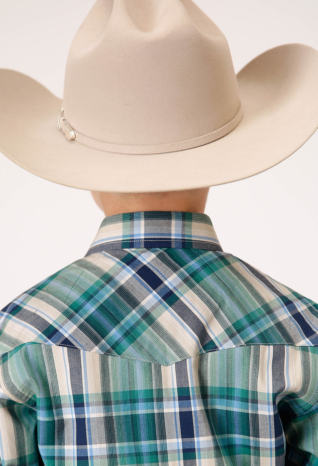 BOYS LONG SLEEVE SNAP OCEAN PLAID WESTERN SHIRT
