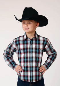 BOYS LONG SLEEVE SNAP WEST PLAID WESTERN SHIRT