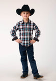 BOYS LONG SLEEVE SNAP WEST PLAID WESTERN SHIRT