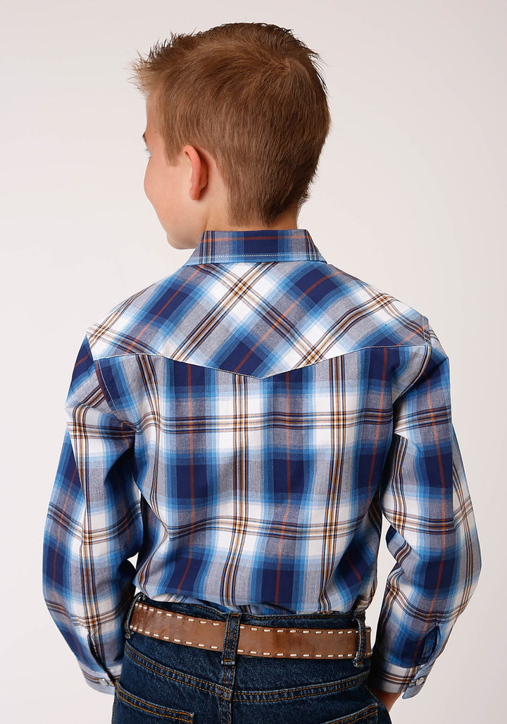 BOYS LONG SLEEVE SNAP ROYAL PLAID WESTERN SHIRT