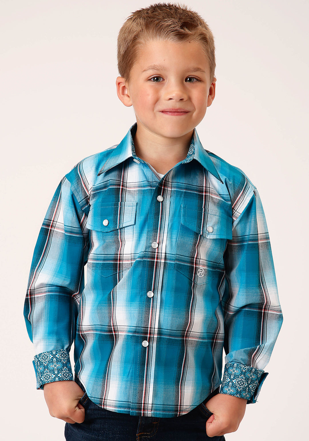 BOYS LONG SLEEVE SNAP DEEP POOL OMBRE WESTERN SHIRT
