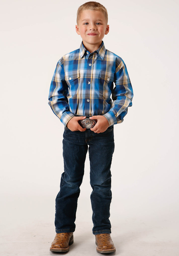 BOYS LONG SLEEVE SNAP CLEAR SKY PLAID WESTERN SHIRT