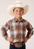 BOYS LONG SLEEVE SNAP COPPER OMBRE PLAID WESTERN SHIRT