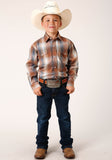 BOYS LONG SLEEVE SNAP COPPER OMBRE PLAID WESTERN SHIRT