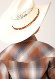 BOYS LONG SLEEVE SNAP COPPER OMBRE PLAID WESTERN SHIRT